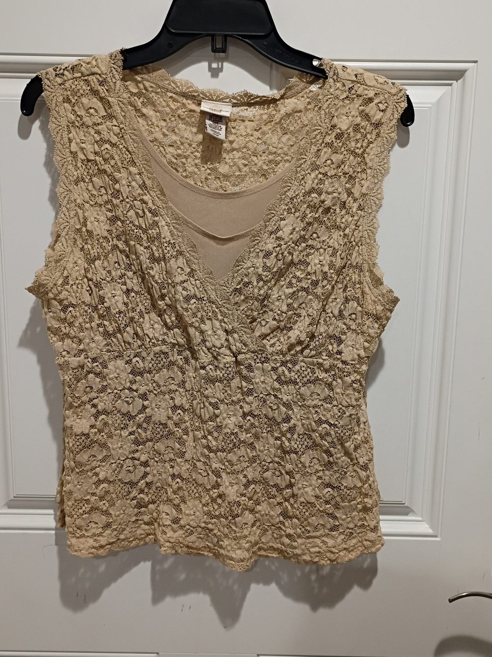 Covington Beige Lace Overlay Sleeveless Top LP